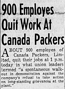 Newspaper Headline: 900 Employes Quit Work at Canada Packers