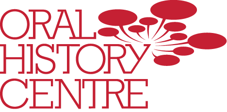 Red Lettering, Oral History Centre Logo.