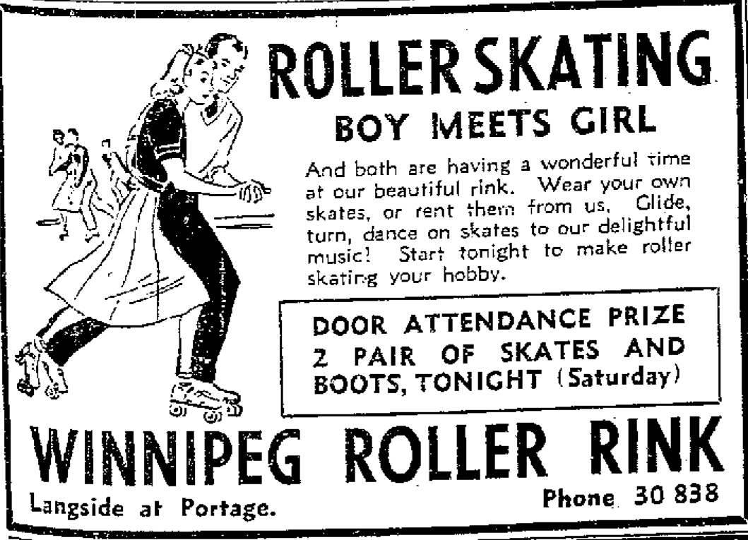 Black and White, Roller Skating Ad for Winnipeg Roller Rink